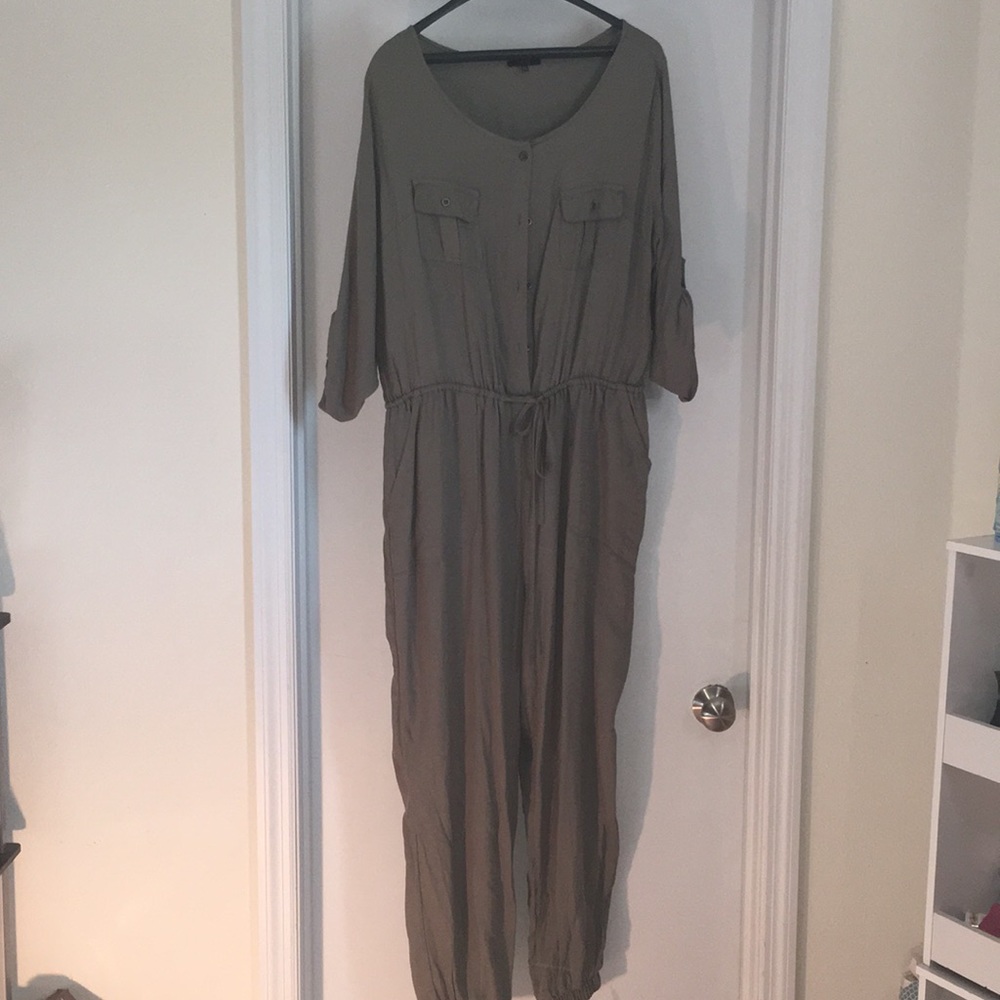 Iris Basic Olive Utility Jumpsuit Size 2x